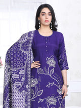 Purple silk printed festive kurti set with dupatta