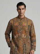 Mehendi olive silk zardosi festive kurta suit