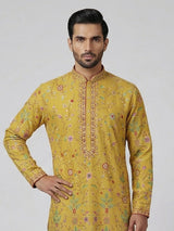 Yellow silk floral embroidered haldi special kurta suit