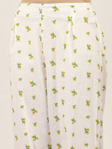 Off white cotton floral printed kurti set with collar