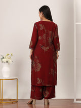 Maroon cotton silk printed kurti palazzo set elegance
