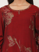 Maroon cotton silk printed kurti palazzo set elegance