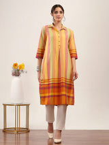 Multicolor cotton printed collar neck casual kurti
