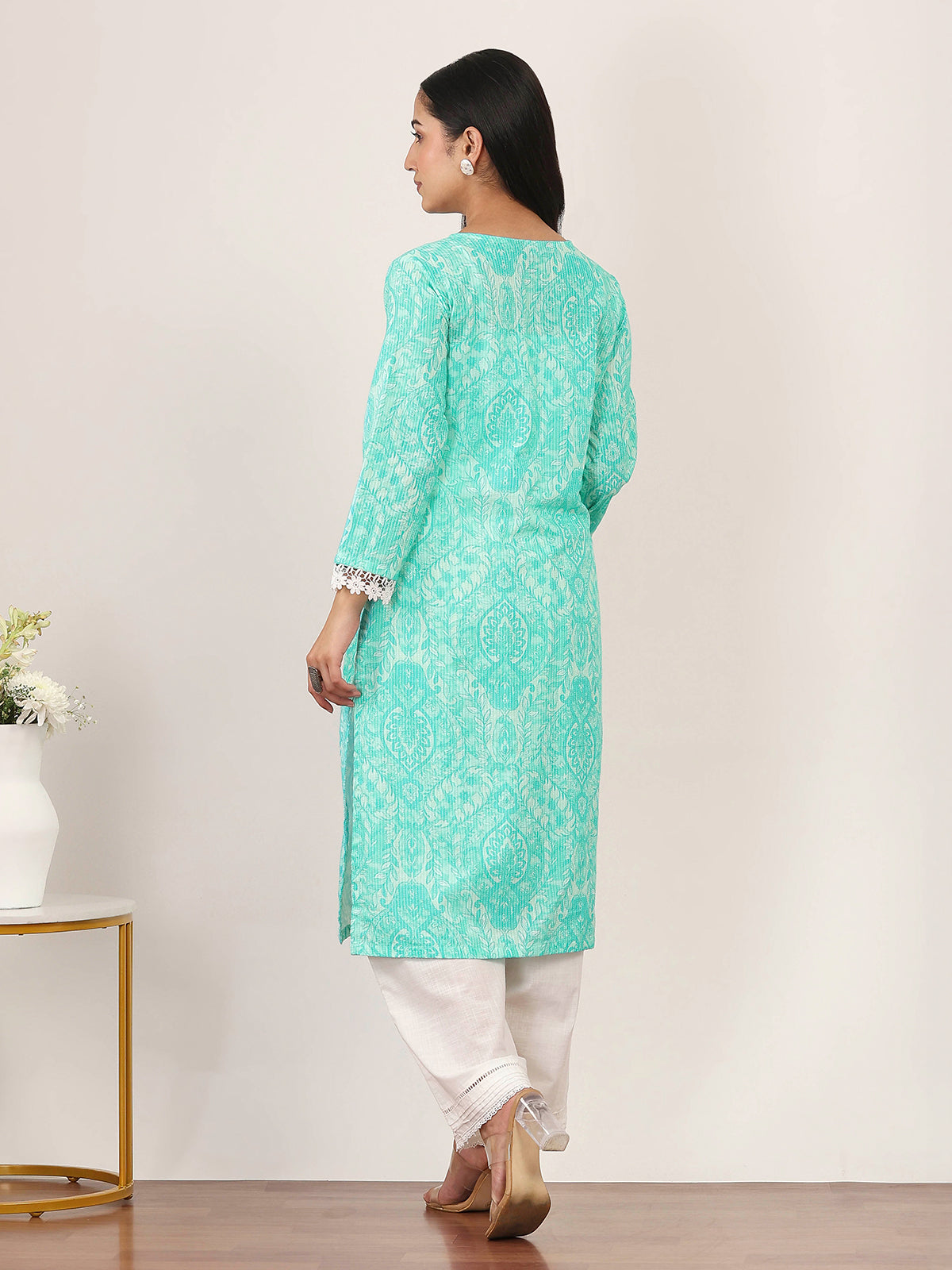 Mint green cotton printed casual kurti daily wear