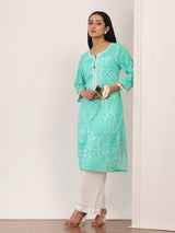 Mint green cotton printed casual kurti daily wear