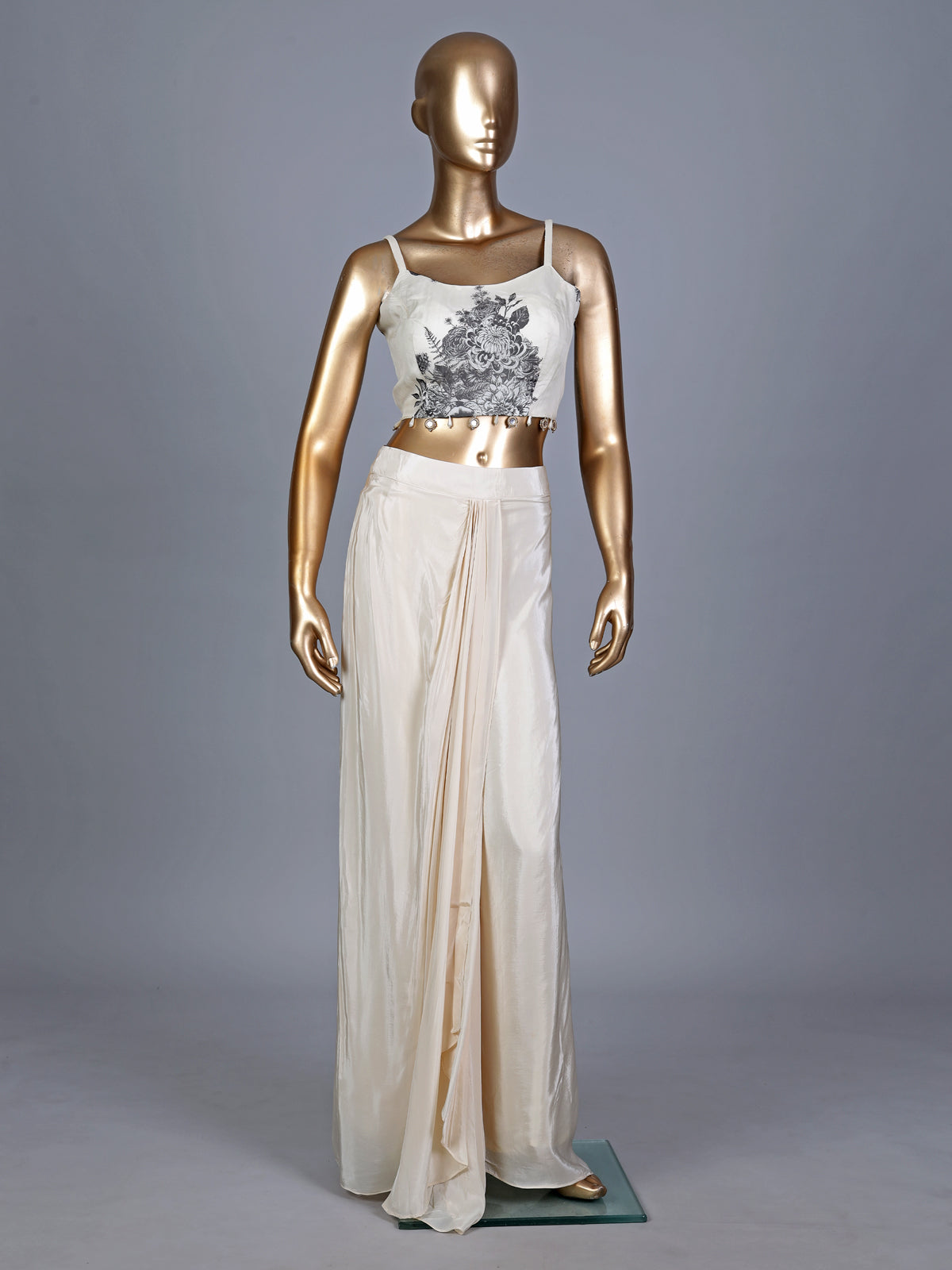Cream silk indowestern suit with designer long shrug