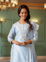 Mint blue silk festive wear salwar suit with dupatta