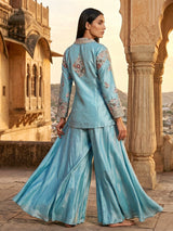 Sky blue silk jacket style designer palazzo suit