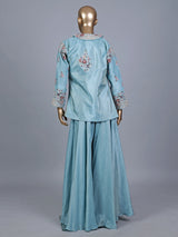 Sky blue silk jacket style designer palazzo suit