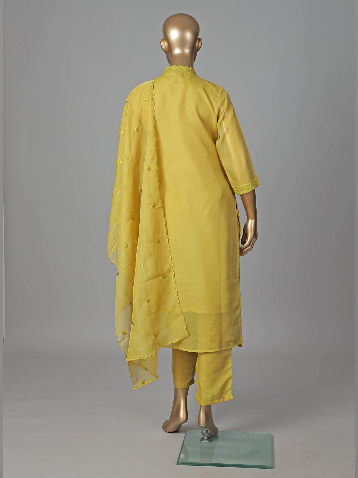 Mehendi yellow georgette kurti set festive elegance