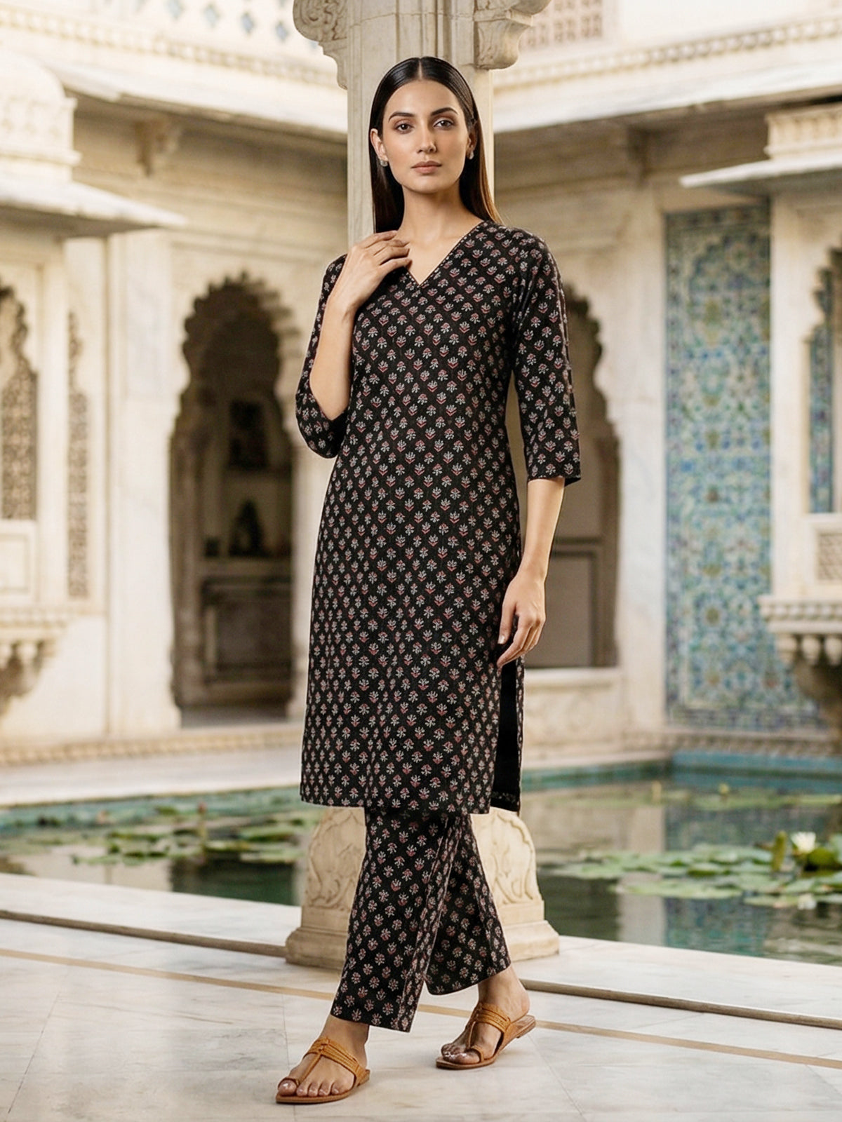 Black cotton printed kurti set casual comfort style