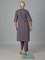 Stone blue cotton printed kurti set everyday elegance