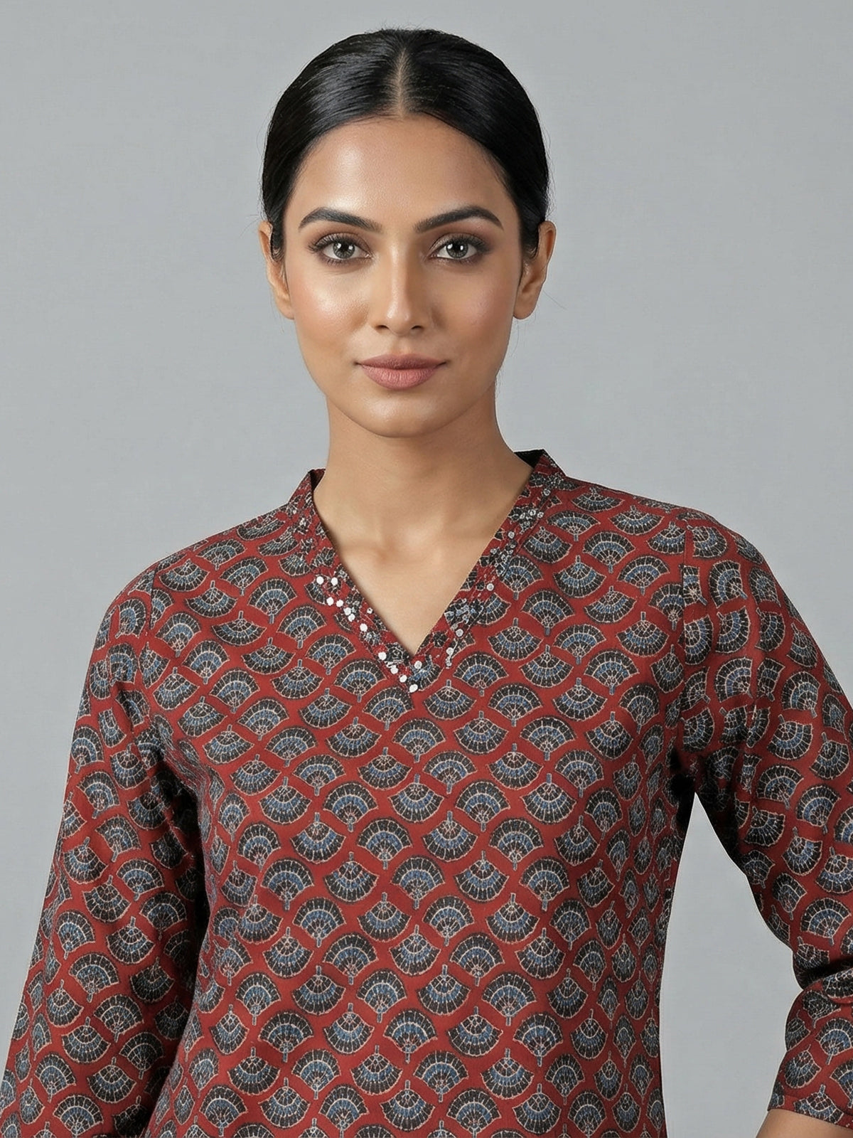 Maroon cotton printed kurti set casual ethnic charm