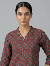 Maroon cotton printed kurti set casual ethnic charm