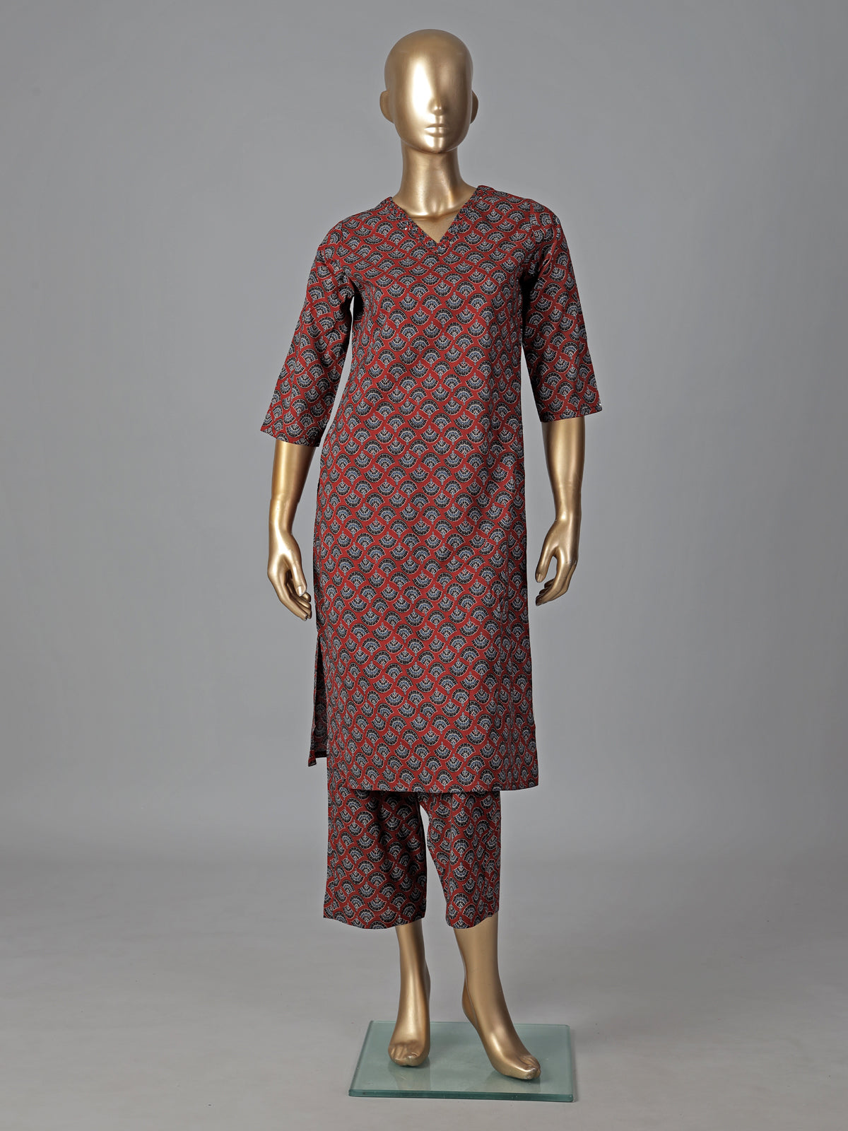 Maroon cotton printed kurti set casual ethnic charm