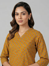 Mustard yellow cotton printed kurti set vibrant style