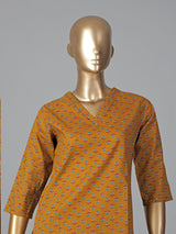 Mustard yellow cotton printed kurti set vibrant style