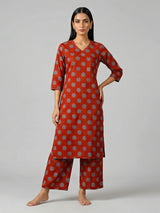 Maroon cotton silk printed kurti set soft elegance