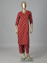 Maroon cotton silk printed kurti set soft elegance