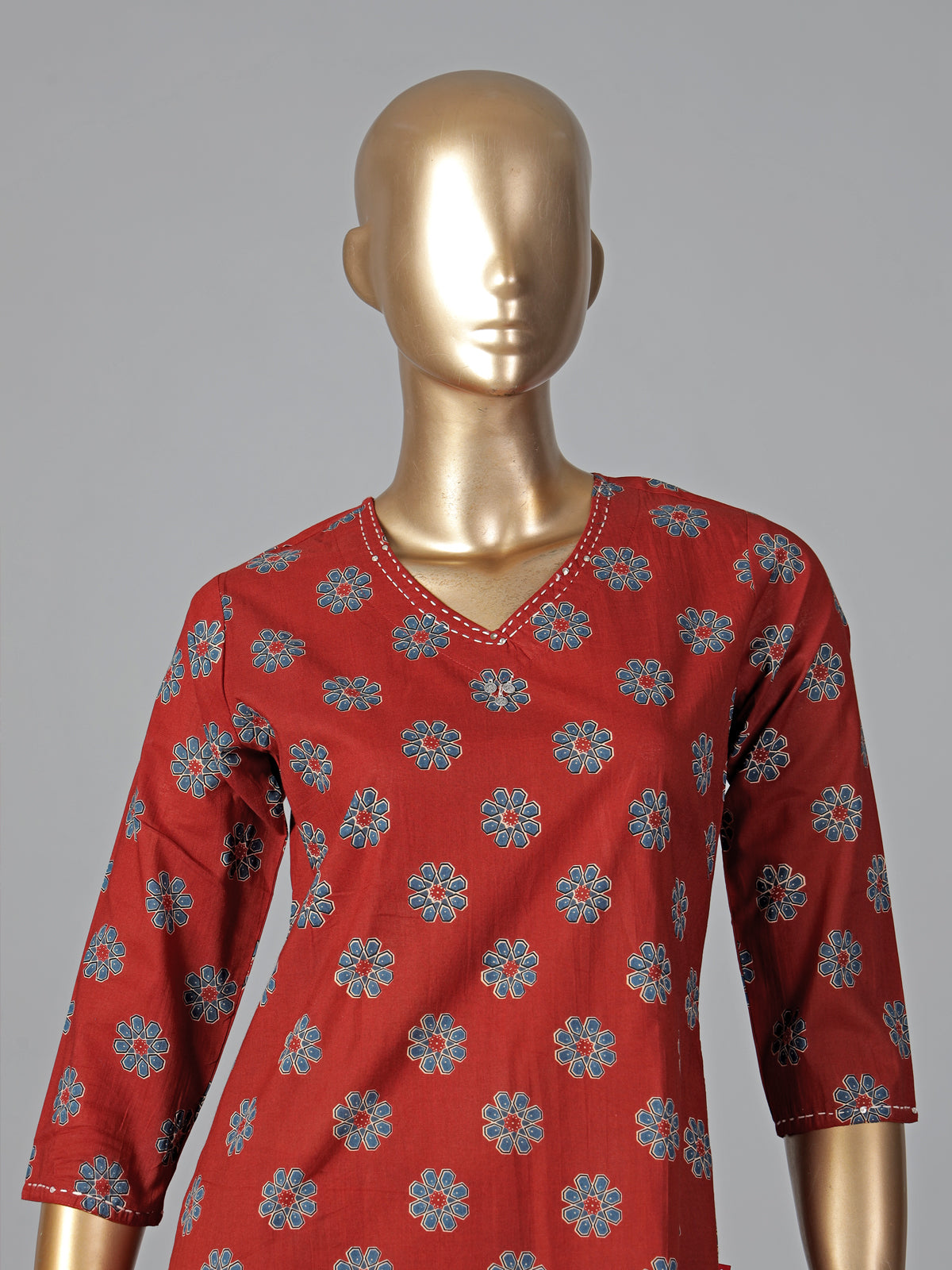 Maroon cotton silk printed kurti set soft elegance