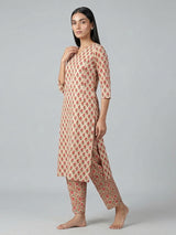 Cream cotton silk printed kurti set subtle charm
