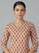 Cream cotton silk printed kurti set subtle charm