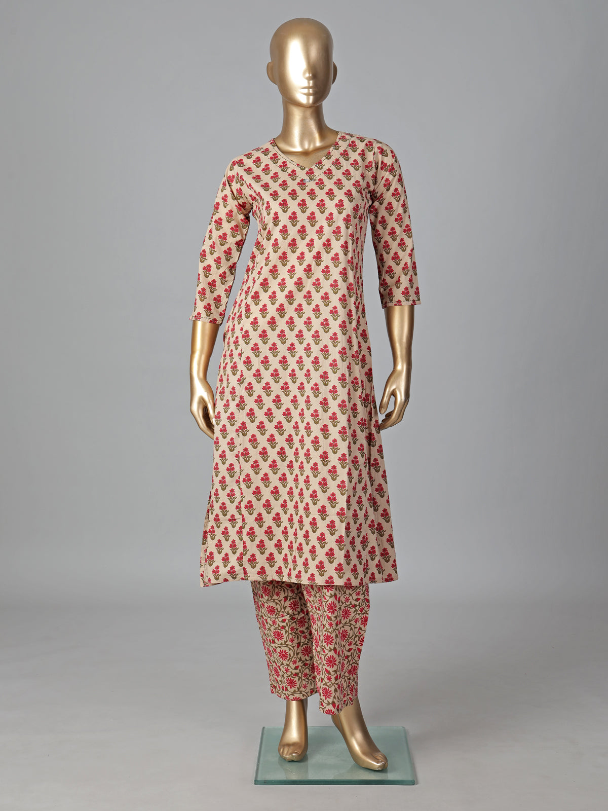 Cream cotton silk printed kurti set subtle charm