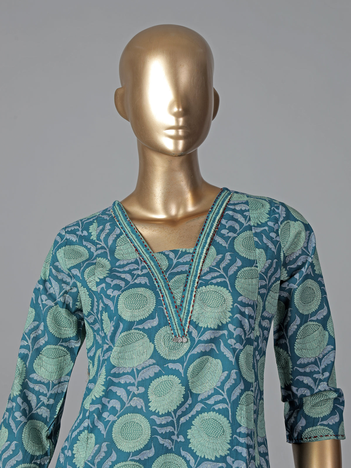 Blue cotton silk floral printed kurti set grace
