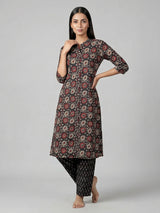 Black cotton silk floral printed kurti set style