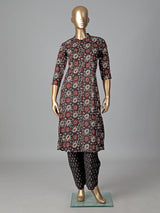 Black cotton silk floral printed kurti set style