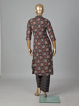 Black cotton silk floral printed kurti set style