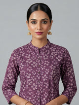 Purple cotton silk floral printed kurti set elegance