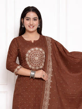Brown cotton silk festive kurti set