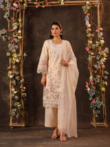 Beige cotton straight cut kurti set