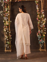 Beige cotton straight cut kurti set