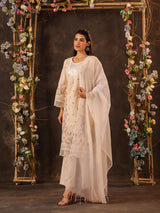 Beige cotton straight cut kurti set