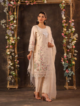 Beige cotton straight cut kurti set