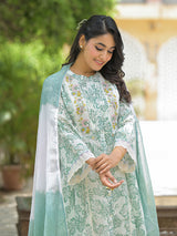 Mint green festive wear cotton kurti set with embroidery