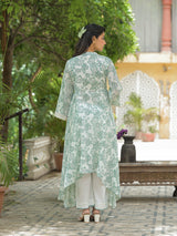 Mint green festive wear cotton kurti set with embroidery