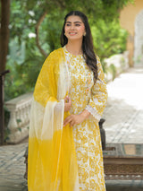 White cotton kurti set with pink floral print