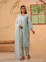 White printed elegant cotton silk kurti set for women