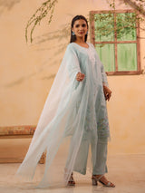White printed elegant cotton silk kurti set for women