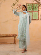 White printed elegant cotton silk kurti set for women