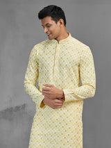 Yellow cotton men kurta suit chikankari festive style
