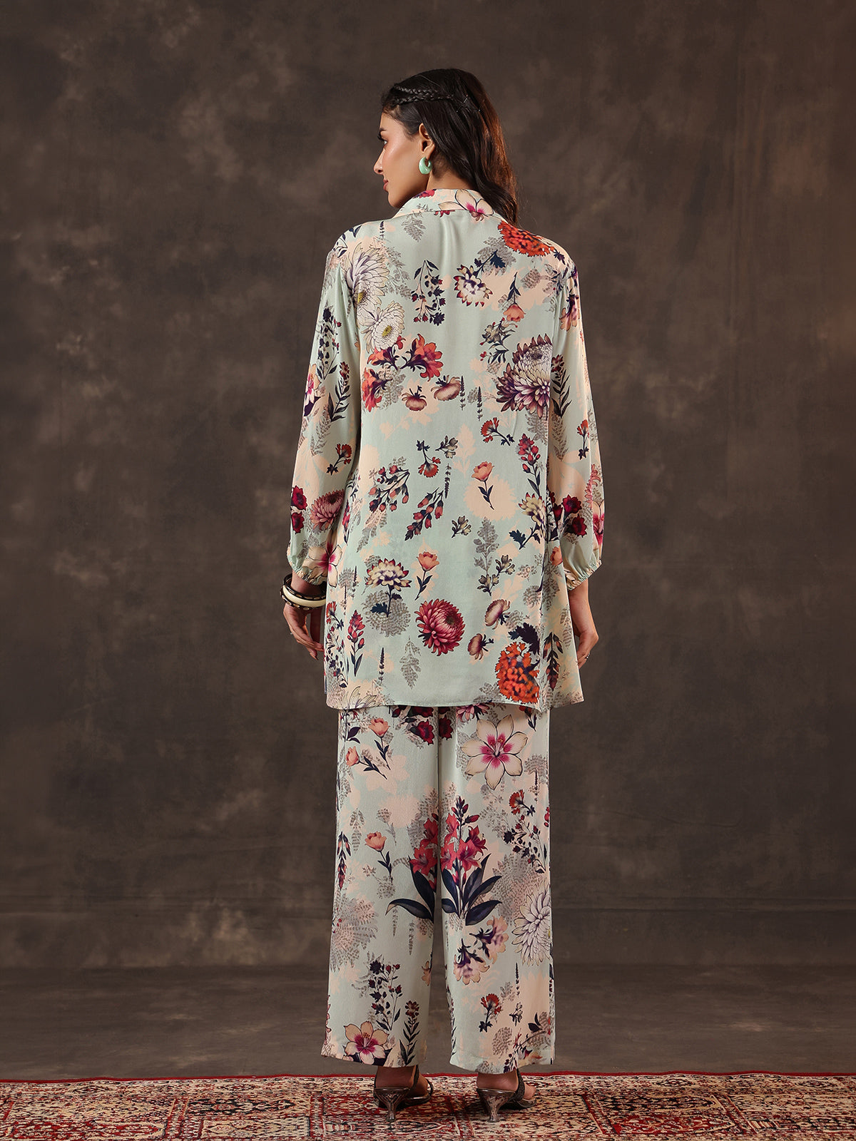 Mint green viscose crepe printed women co ord set