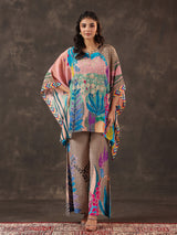 Light pink viscose crepe embellished kaftan style co ord set