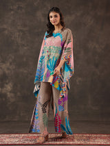 Light pink viscose crepe embellished kaftan style co ord set