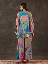 Light pink viscose crepe embellished kaftan style co ord set