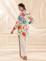 Cream silver linen floral printed festive co ord set