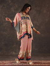 Pink beige viscose crepe printed co ord set